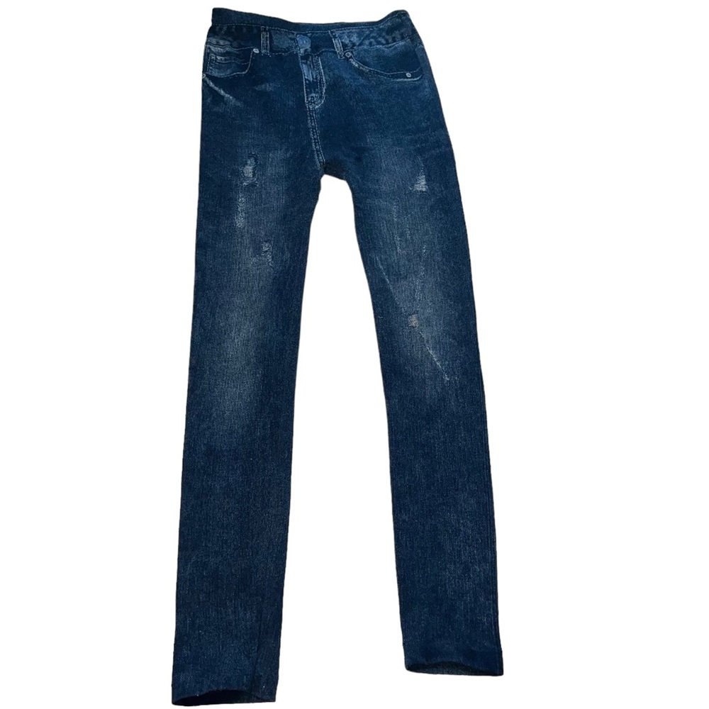 🤑 5/$25 Leggings Blue Denim Jean Print Distressed Style Leggings